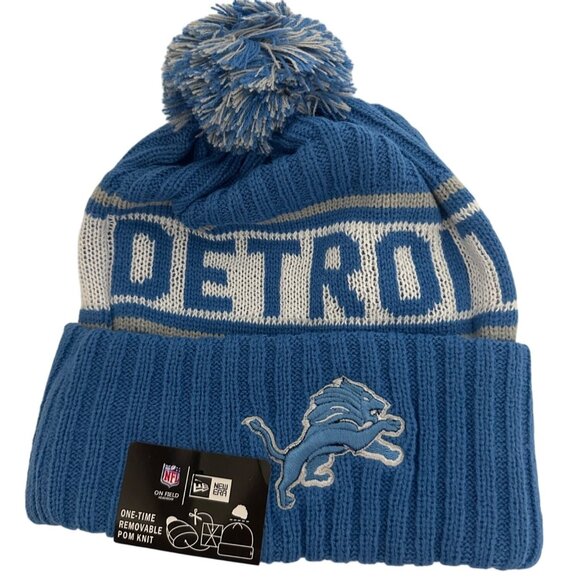 Detroit Lions New Era NFL Pom Knit Hat One Size Fits Most Football Athleisure - Picture 1 of 7
